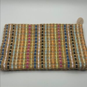 ipsy Multicolor Woven Straw Mini Clutch - Tan, Blue, Pink, Yellow